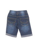 Elastic Waist Mild Distressed Denim Shorts -  Navy Blue