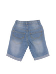 Elastic Waist Mild Distressed Denim Shorts -   Blue