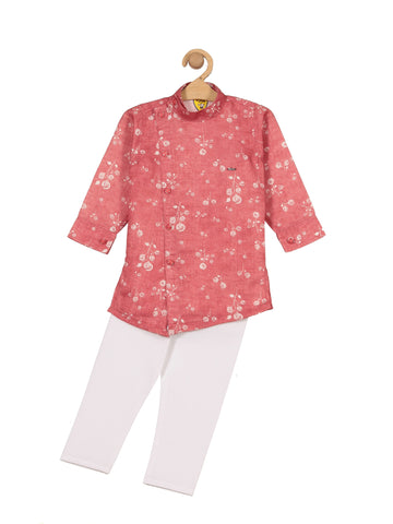 Floral Print Kurta Pajama Set - Red