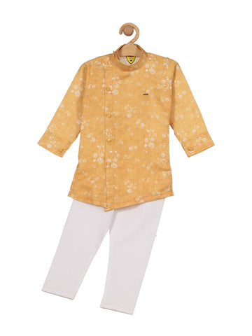 Floral Print Kurta Pajama Set - Mustard