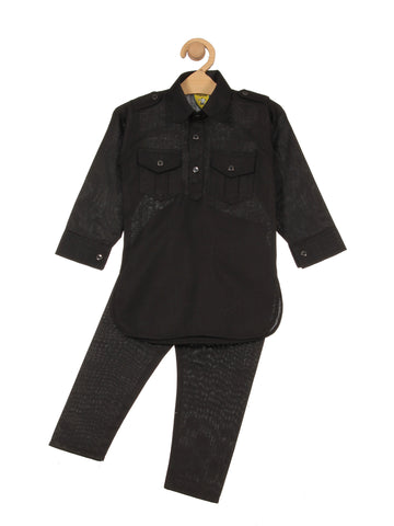 Pathani Kurta Pajama Set - Black