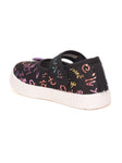Printed Mary Jane's Belle with Applique Detail - Black