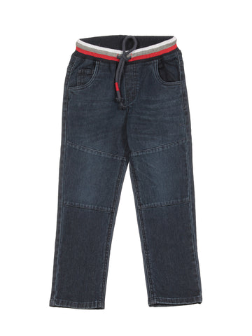 Waist Mild Distressed Straight Fit Jeans -Navy  Blue
