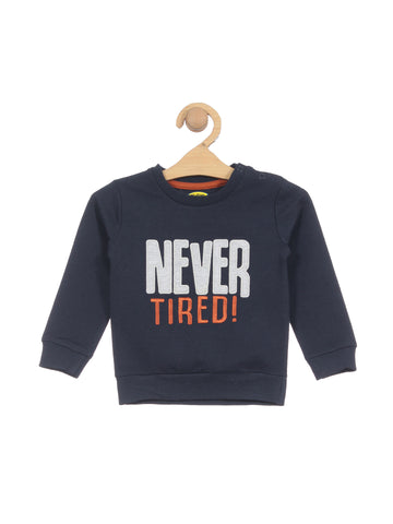 Never Tired Printed Fleece Sweatshirt - Navy Blue
