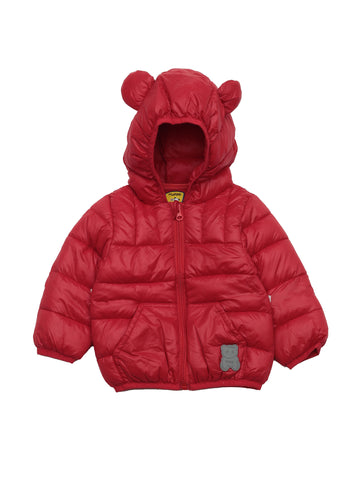 Front Open Polyfill Hooded Jacket - Red