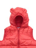 Sleeveless Front Open Polyfill Hooded Jacket - Red