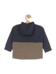 Solid Light Padded Jacket with Detachable Hood - Navy Blue