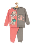 Cool Girl Print Hooded Sweatshirt Set - Peach