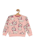 Cat printed Round Neck Sweatshirt Set - Pink