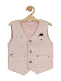 Waist Coat Set With Black Shirt - Peach