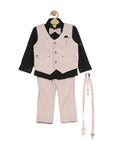 Waist Coat Set With Black Shirt - Peach