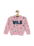 Wild Animal Printed Round Neck Fleece Tracksuit  - Pink
