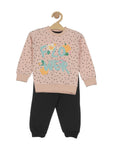 Floral Printed Round Neck Fleece Tracksuit  - Pink