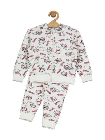 Kitty Printed Hooded Tracksuit Set - White