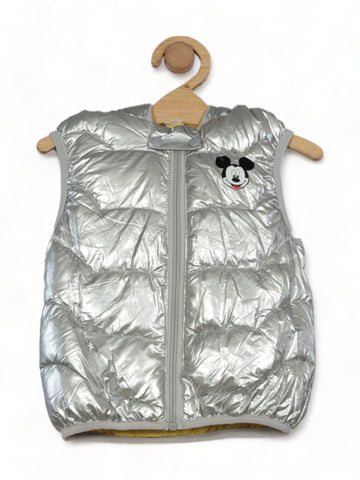 Sleeveless Front Open Polyfill Hooded Jacket - Silver