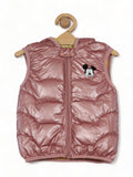 Sleeveless Front Open Polyfill Hooded Jacket - Pink