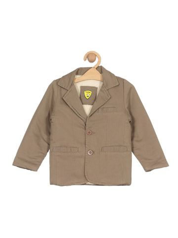 Front Open Fur Lined Blazer Jacket - Brown