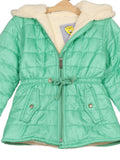 Front Open Zipper Fur Lined Hooded Jacket - Green