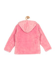 Fleece Front Open Jacket With Hood - Pink