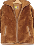 Fleece Front Open Jacket With Hood - Brown