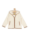 Fleece Front Open Jacket With Hood - Cream