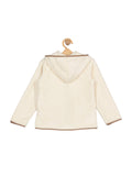 Fleece Front Open Jacket With Hood - Cream