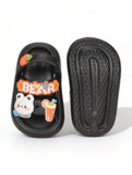 Bear Applique Anti-Slip Sandal - Black