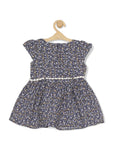 Printed Cotton Frock - Navy Blue