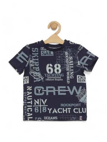 Crew Printed Tshirt - Navy Blue