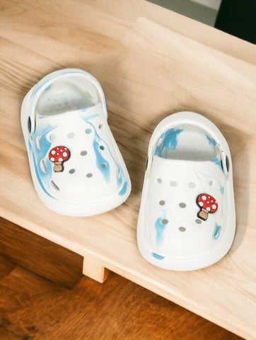 Marble Look Mushroom Applique Anti-Slip Clogs - White