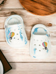 Marble Look Hot Air Balloon Applique Anti-Slip Clogs - White