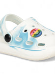 Marble Look Smily Applique Anti-Slip Clogs - White