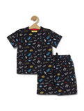 Rock Print Boys Set - Navy Blue