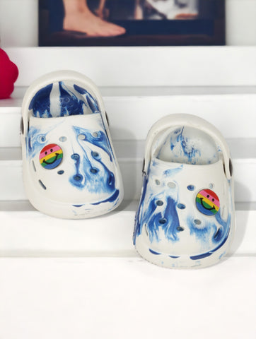 Marble Look Smily Applique Anti-Slip Clogs - White