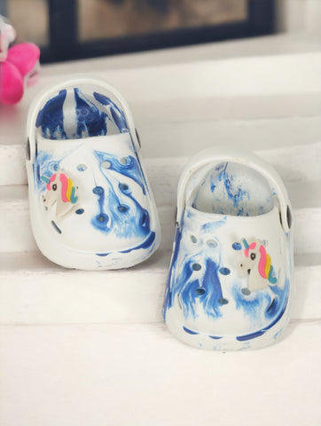 Marble Look Unicorn Applique Anti-Slip Clogs - White