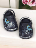 Marble Look Dinosaur Applique Anti-Slip Clogs - Black