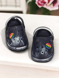 Marble Look Smily Applique Anti-Slip Clogs - Black