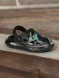 Marble Look Dinosaur Applique Anti-Slip Clogs - Black