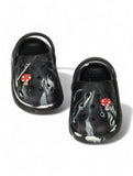 Marble Look Mushroom Applique Anti-Slip Clogs - Black