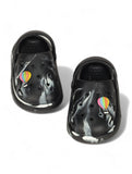 Marble Look Hot Air Balloon Applique Anti-Slip Clogs - Black