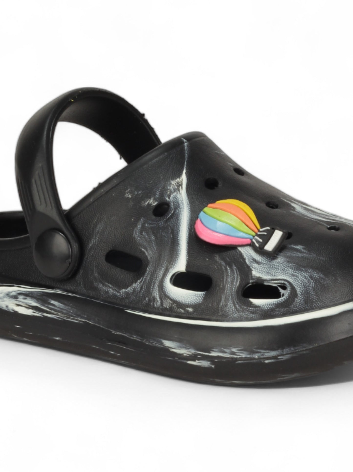Marble Look Hot Air Balloon Applique Anti-Slip Clogs - Black