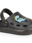 Marble Look Dinosaur Applique Anti-Slip Clogs - Black