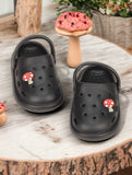 Marble Look Mushroom Applique Anti-Slip Clogs - Black
