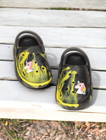 Marble Look Unicorn Applique Anti-Slip Clogs - Black