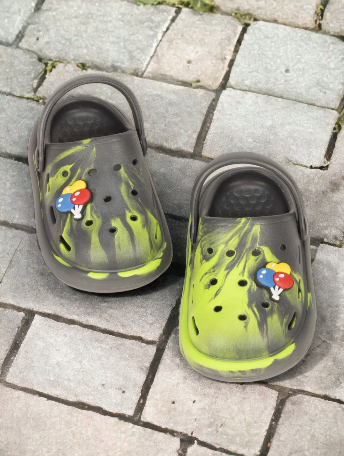 Marble Look Balloon Applique Anti-Slip Clogs - Grey