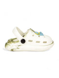 Marble Look Dinosaur Applique Anti-Slip Clogs - White