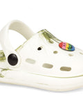 Marble Look Smily Applique Anti-Slip Clogs - White