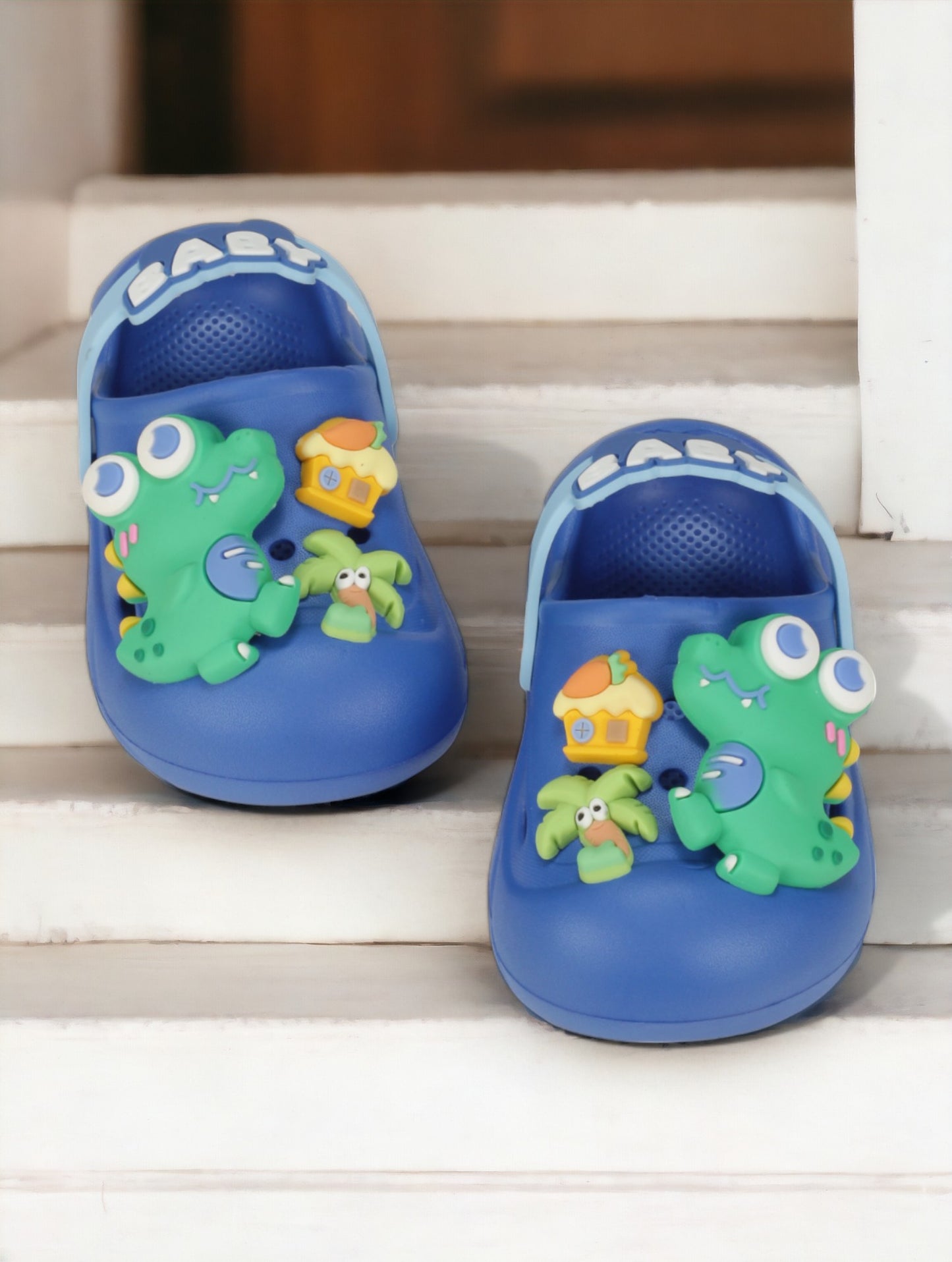 Dinosaur Applique Anti-Slip Clogs - Navy Blue
