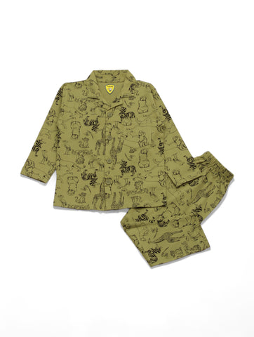 Printed Cotton Night Suit - Green