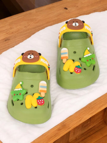 Bear Applique Anti-Slip Clogs - Green